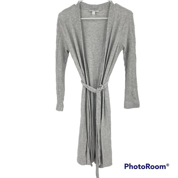 The White Company Sleep Robe Gray Ribbed Knit Long Sleeve Open Tie Waist Size S - Picture 1 of 7